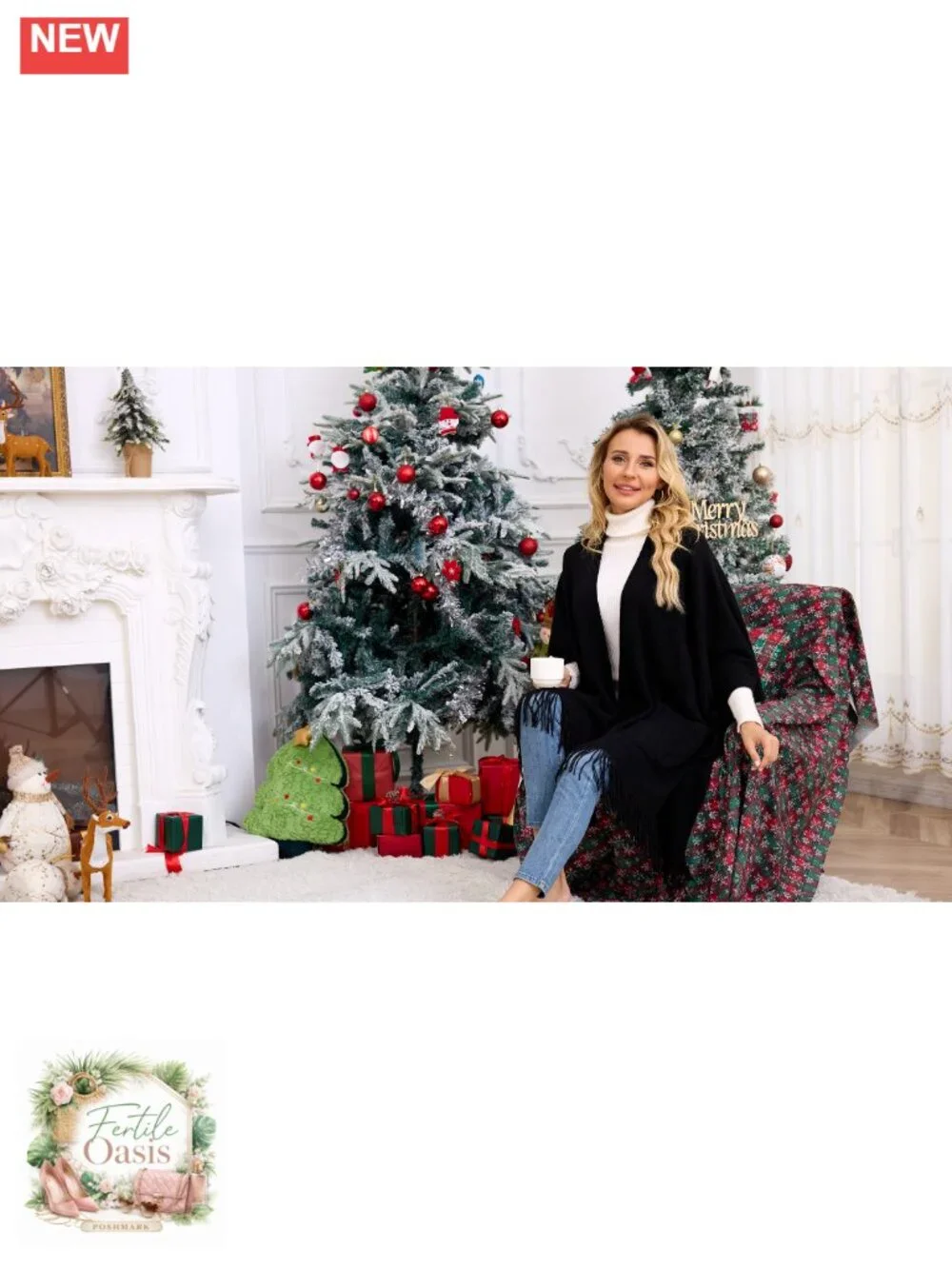 Faux Fur Collar Shawl Poncho Cape with Pockets